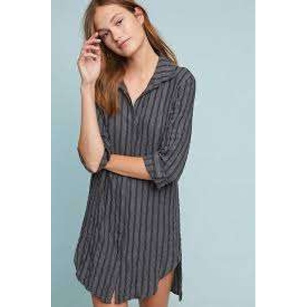 Cloth & Stone Shirt Dress Women S Grey Striped Anthropologie